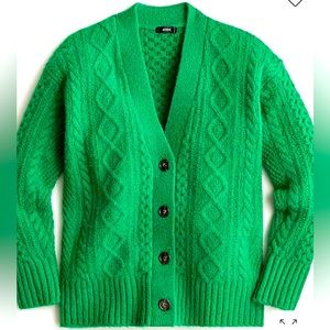 EUC J crew cable knit stretch wool cardigan sweater in Kelly green